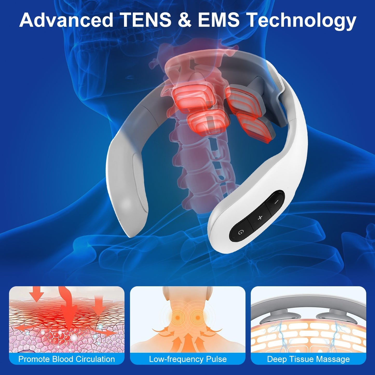 1 Set EMS Neck Massager With Heat Cordless Cervical Neck Massager EMS Neck Massager With 6 Modes 15 Intensity Levels Remote Control